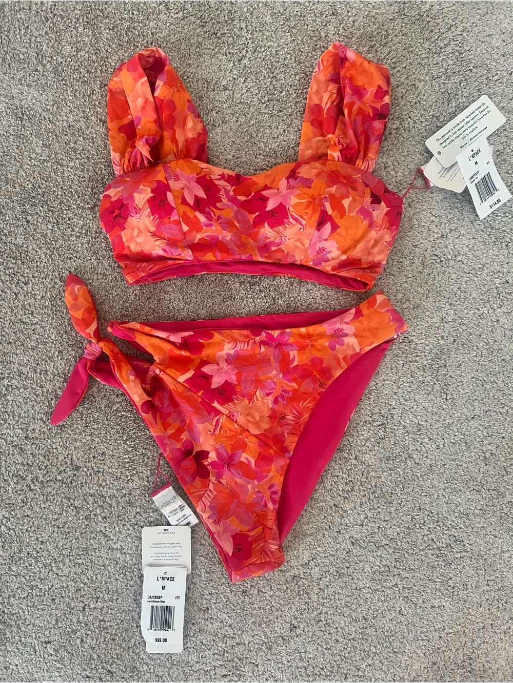 l*space Pink and Orange Floral Bikini Bottom